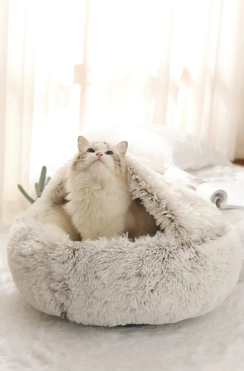 Winter Warm Plush Pet Bed – Semi-Enclosed Cozy House