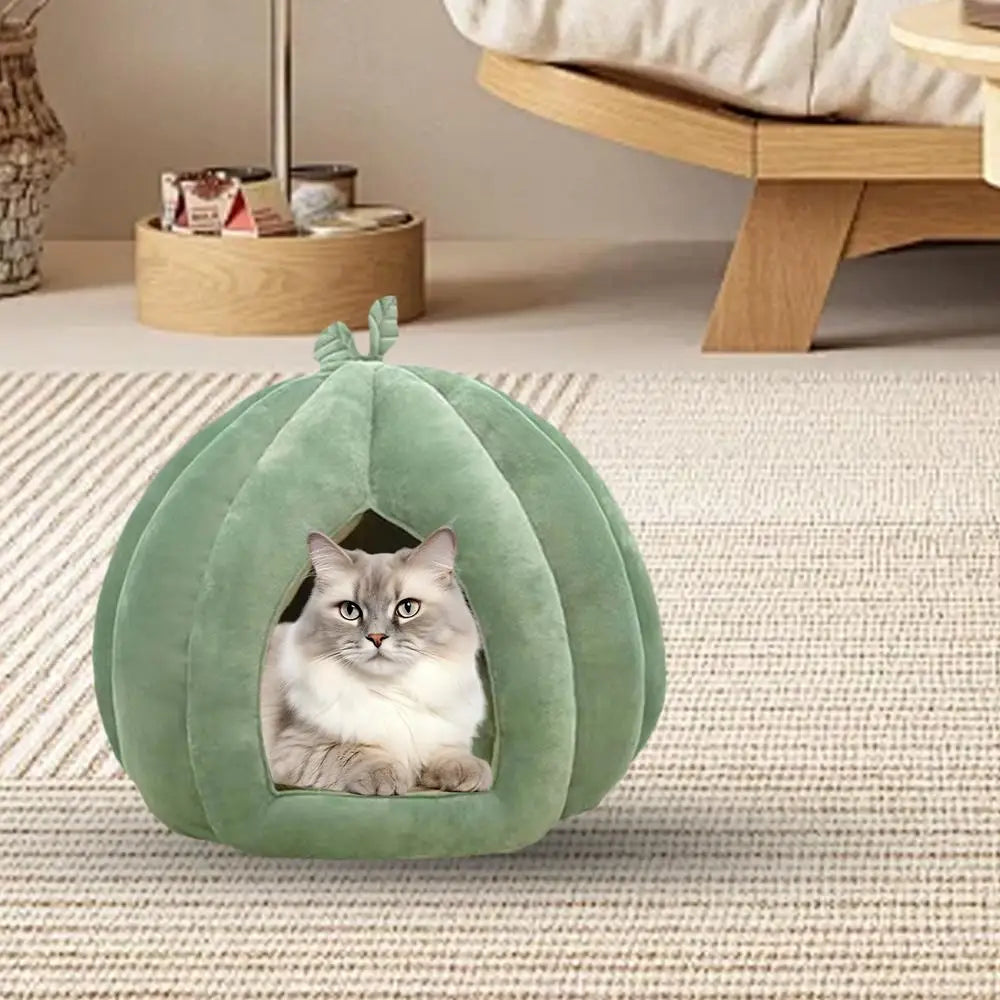 CozyNest Pumpkin Cat Bed for Deep Sleep and Winter Warmth