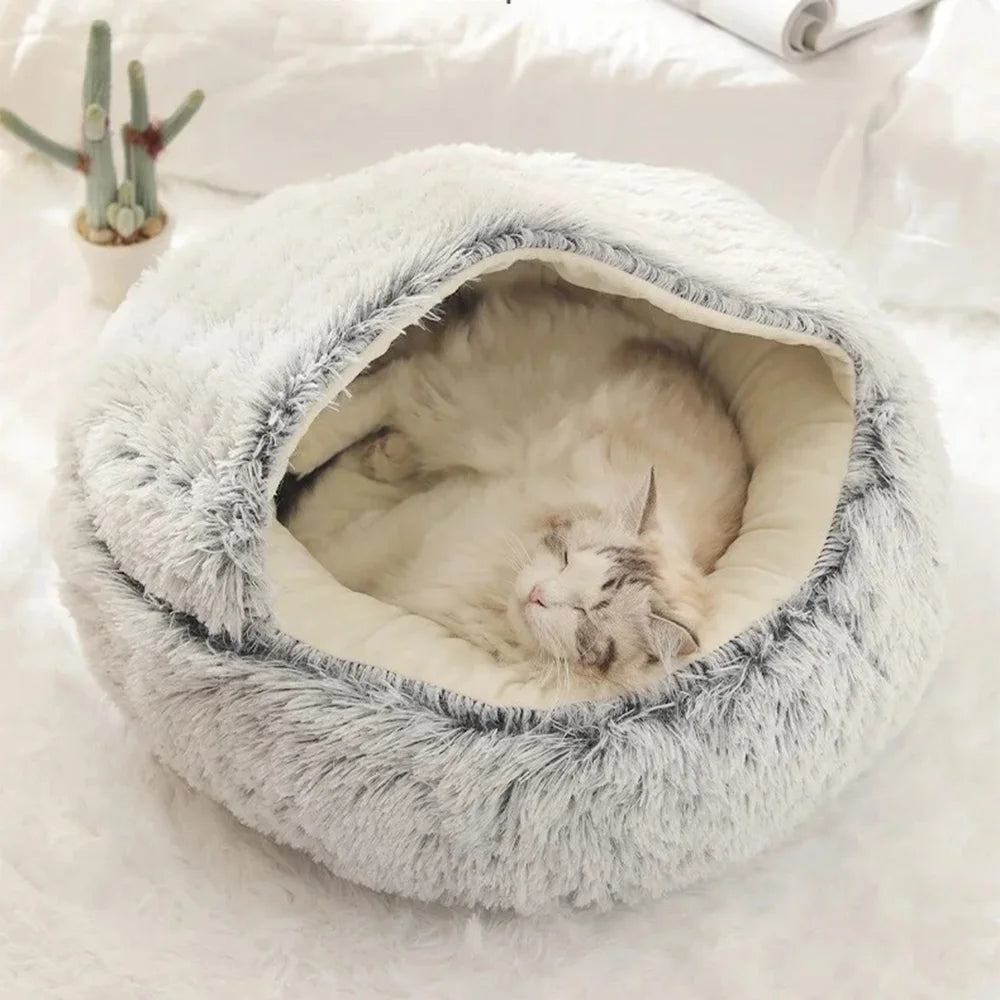 Winter Warm Plush Pet Bed – Semi-Enclosed Cozy House