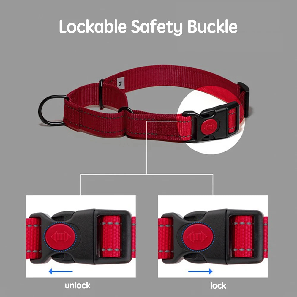 Adjustable Nylon Dog Collar with Safety Lock (2-in-1 Chain)