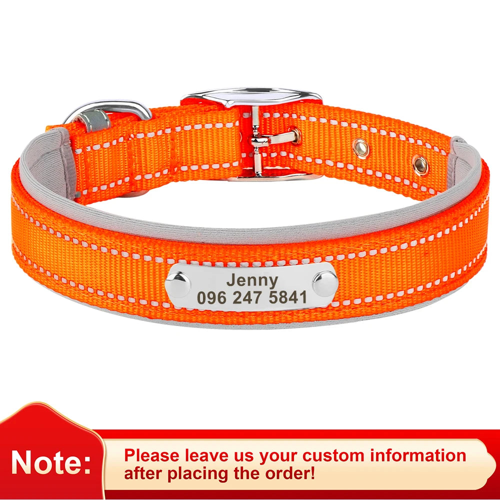 Reflective Personalized Dog Collar with ID Tag