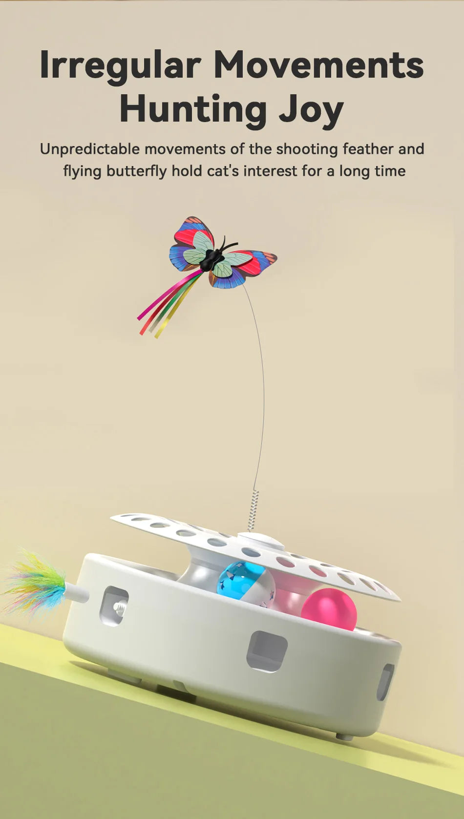 ROJECO 3-in-1 Smart Cat Toy Set with Butterfly, Balls, and Feather