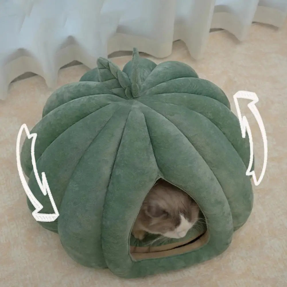 CozyNest Pumpkin Cat Bed for Deep Sleep and Winter Warmth