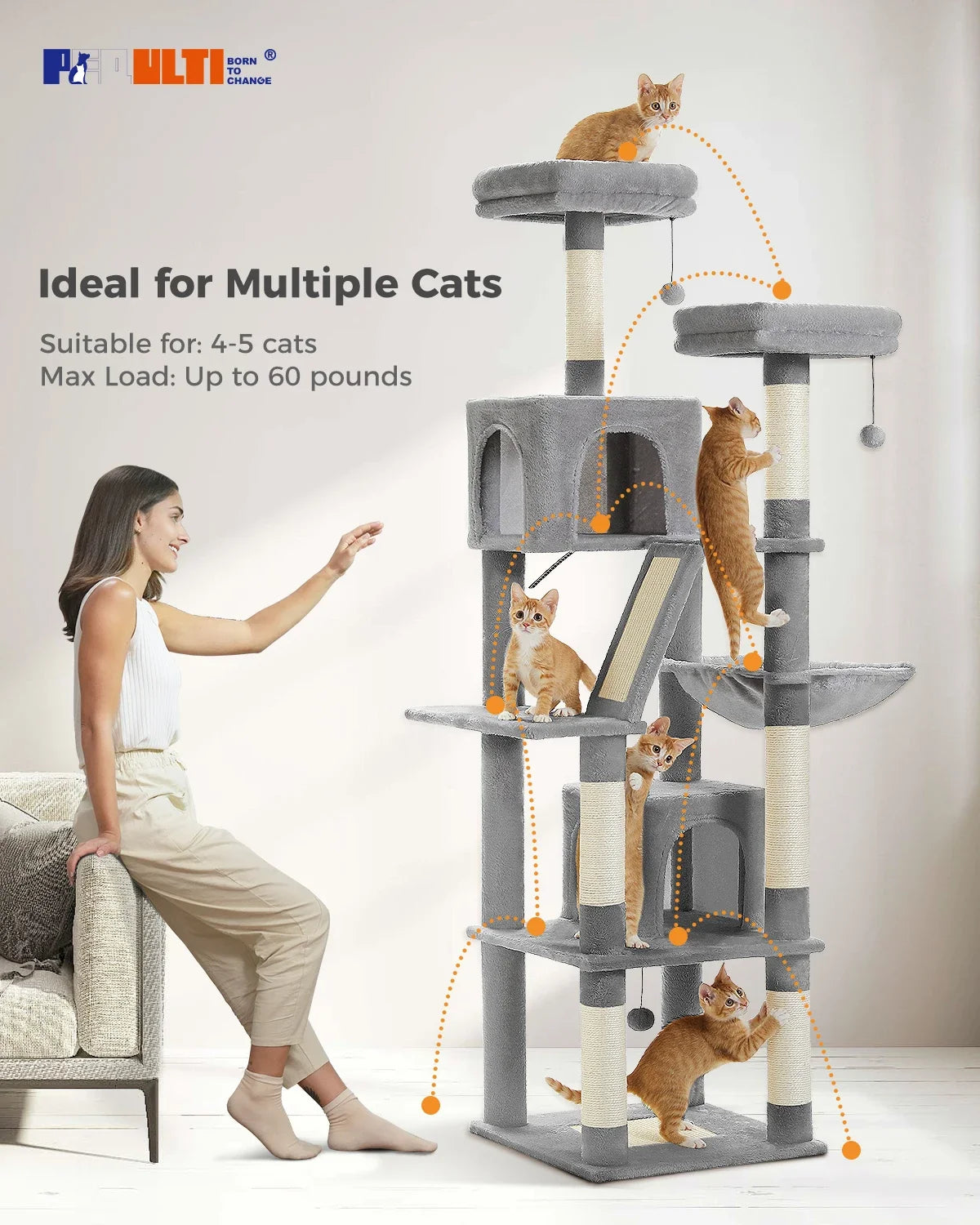 CozyPaws Large Cat Tree Tower with Scratching Posts