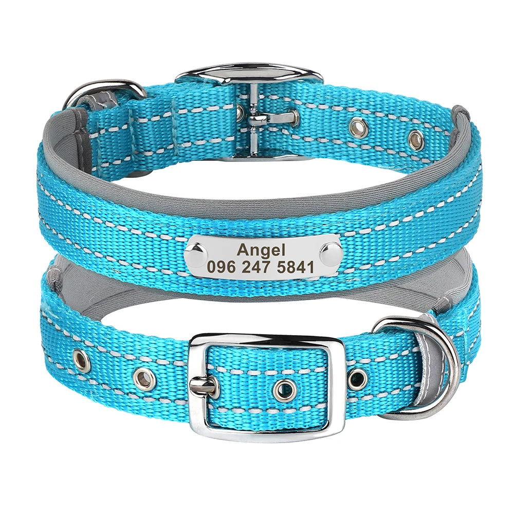 Reflective Personalized Dog Collar with ID Tag