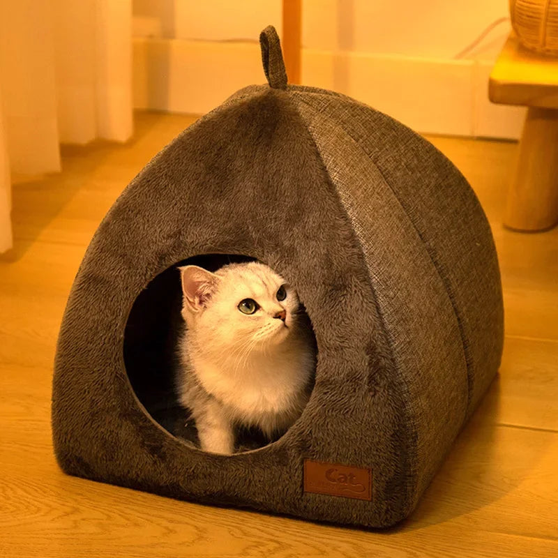 Winter Warm Cat & Dog Bed – Foldable Plush House