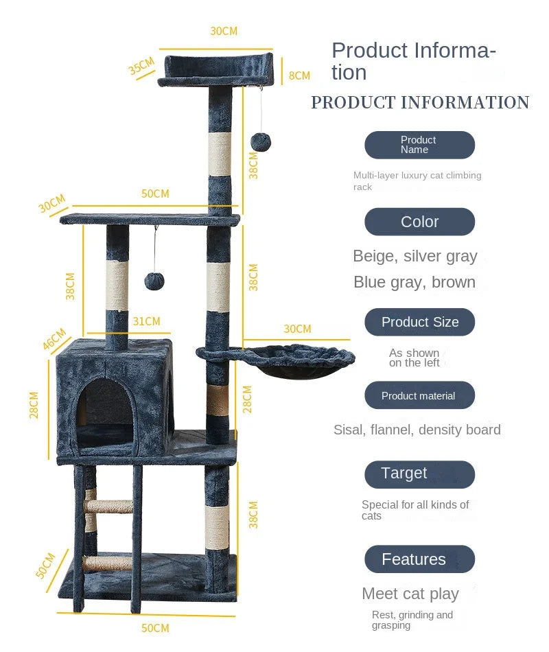 CozyPaws Multi-Layer Cat Tree Tower with Scratching Post and Ladder