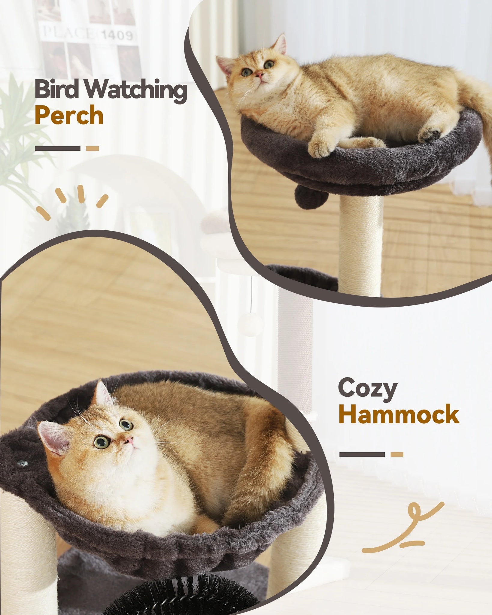 CozyPaws Multi-Level Cat Tower with Scratching Posts and Plush Basket
