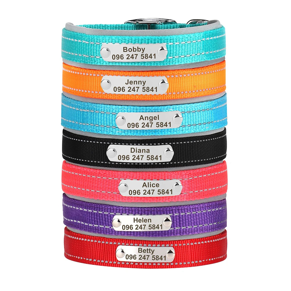 Personalized Nylon Dog Collar with Reflective ID Tag