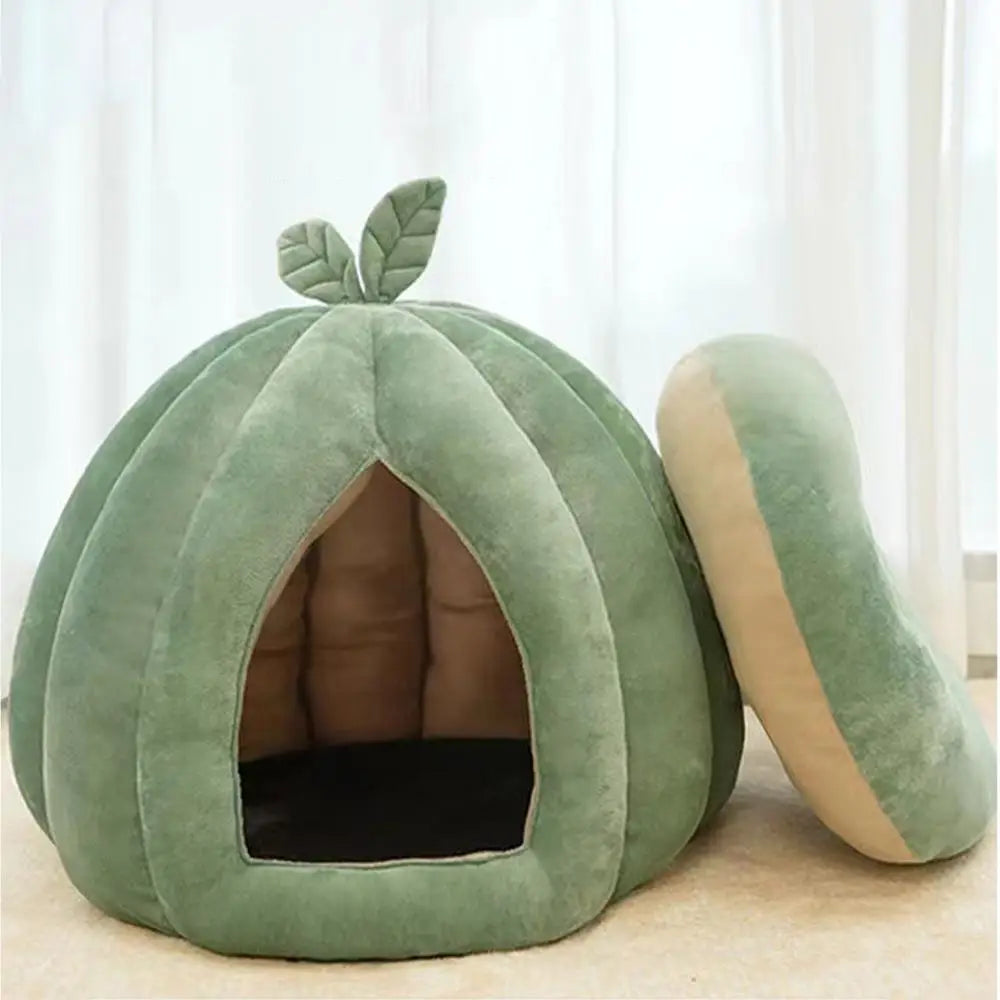 CozyNest Pumpkin Cat Bed for Deep Sleep and Winter Warmth
