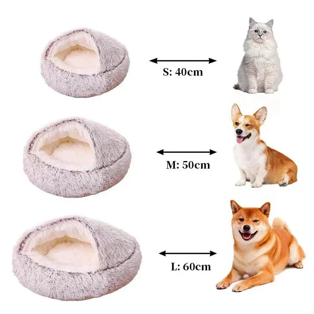 Winter Warm Plush Pet Bed – Semi-Enclosed Cozy House
