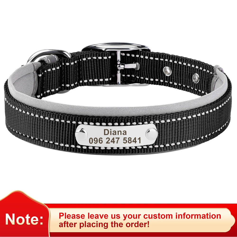 Reflective Personalized Dog Collar with ID Tag