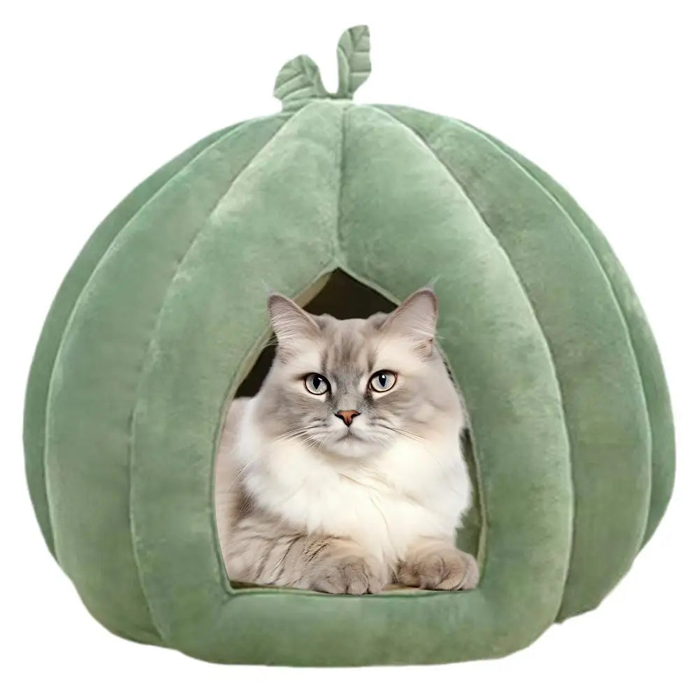 CozyNest Pumpkin Cat Bed for Deep Sleep and Winter Warmth