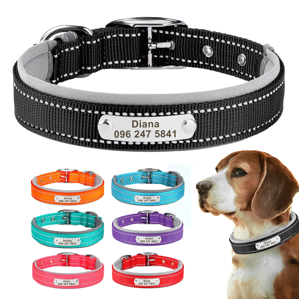 Reflective Personalized Dog Collar with ID Tag