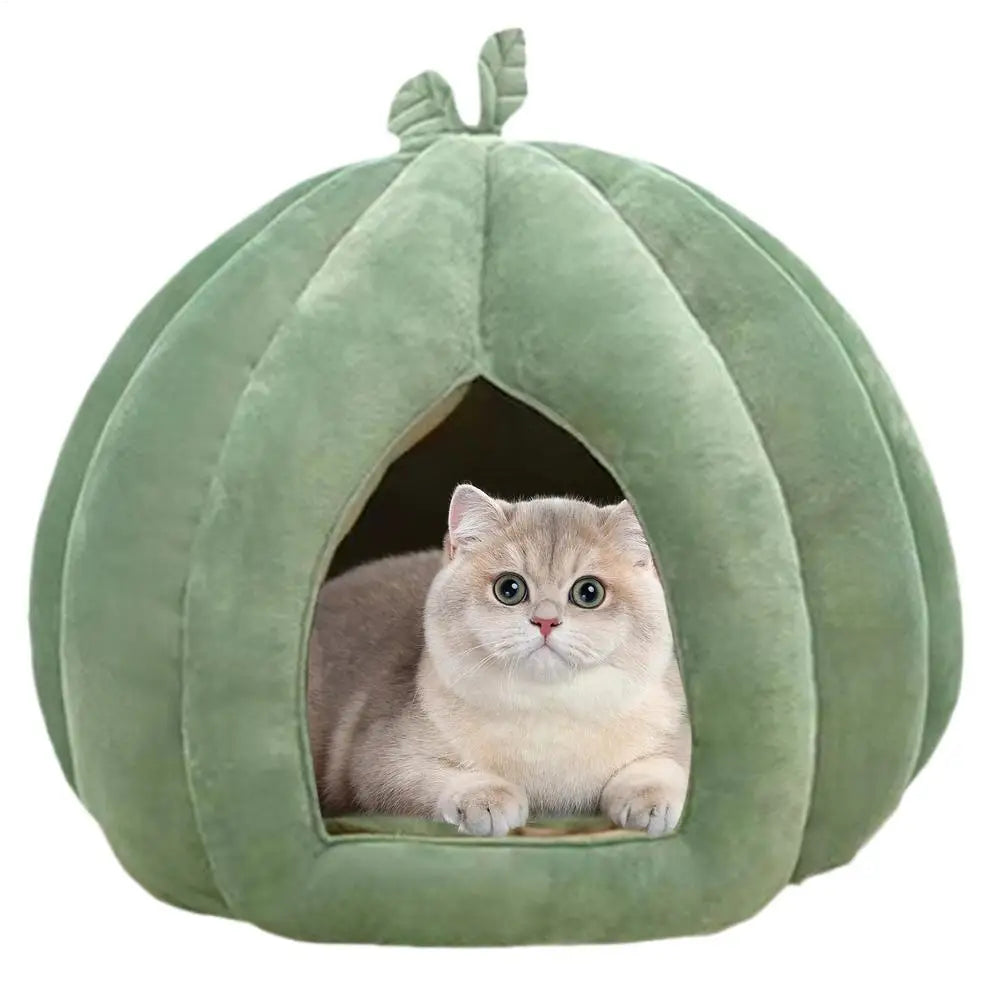 CozyNest Pumpkin Cat Bed for Deep Sleep and Winter Warmth