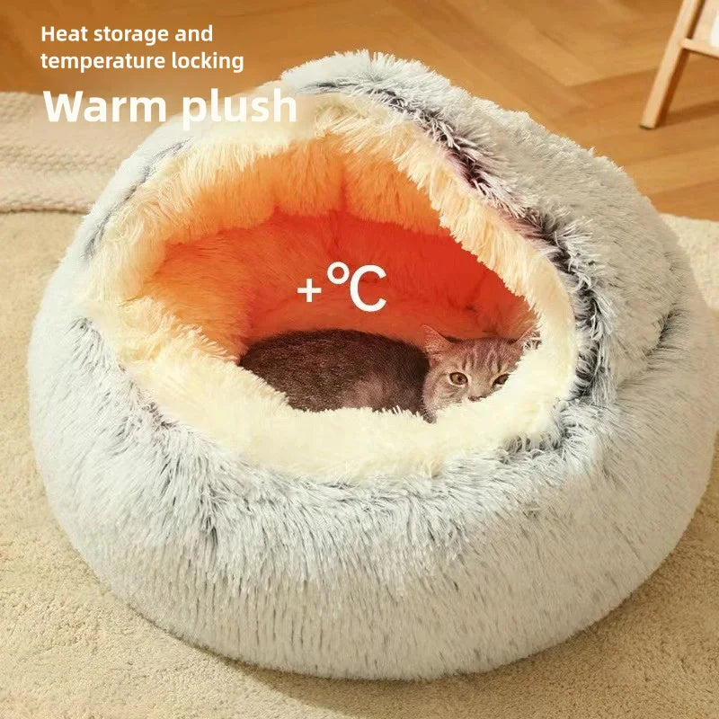Winter Warm Plush Pet Bed – Semi-Enclosed Cozy House