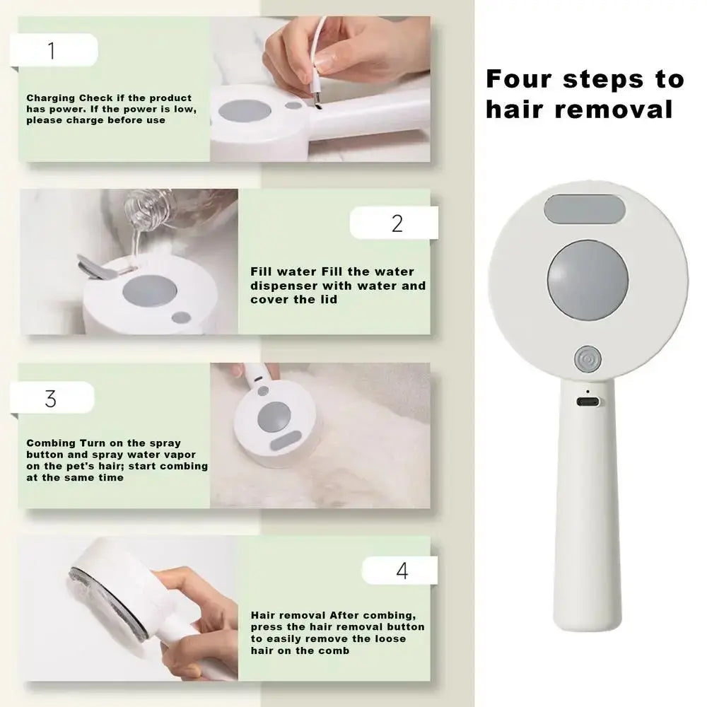 Anti-Static Pet Comb with Spray & One-Click Cleaning