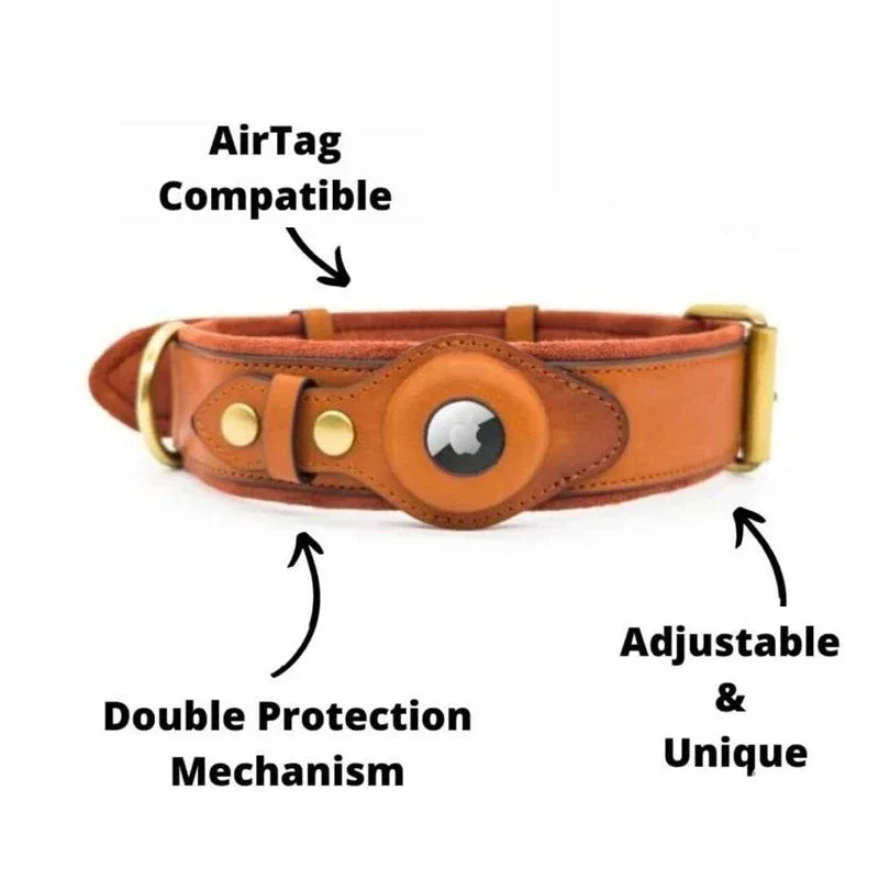 Genuine Leather AirTag Dog Collar – Anti-Loss & Durable