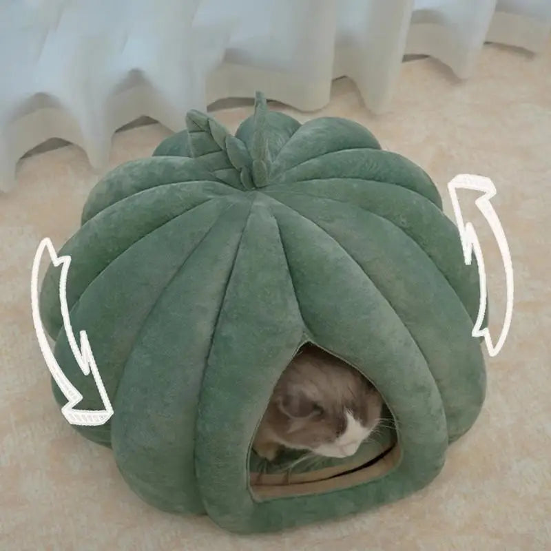 CozyNest Pumpkin Cat Bed for Deep Sleep and Winter Warmth