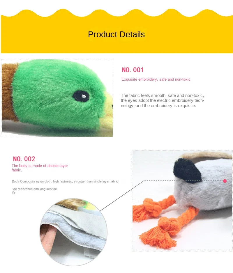 Plush Wild Duck Dog Toy with Squeaker