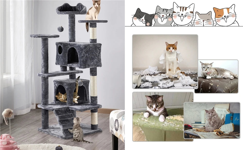 CozyPaws 54" Cat Tree with Condos, Balls & Scratching Posts
