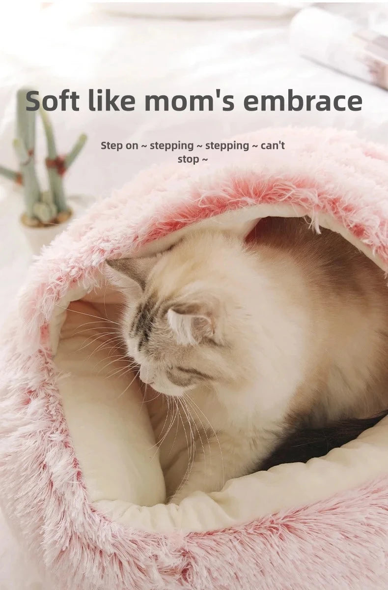 Winter Warm Plush Pet Bed – Semi-Enclosed Cozy House