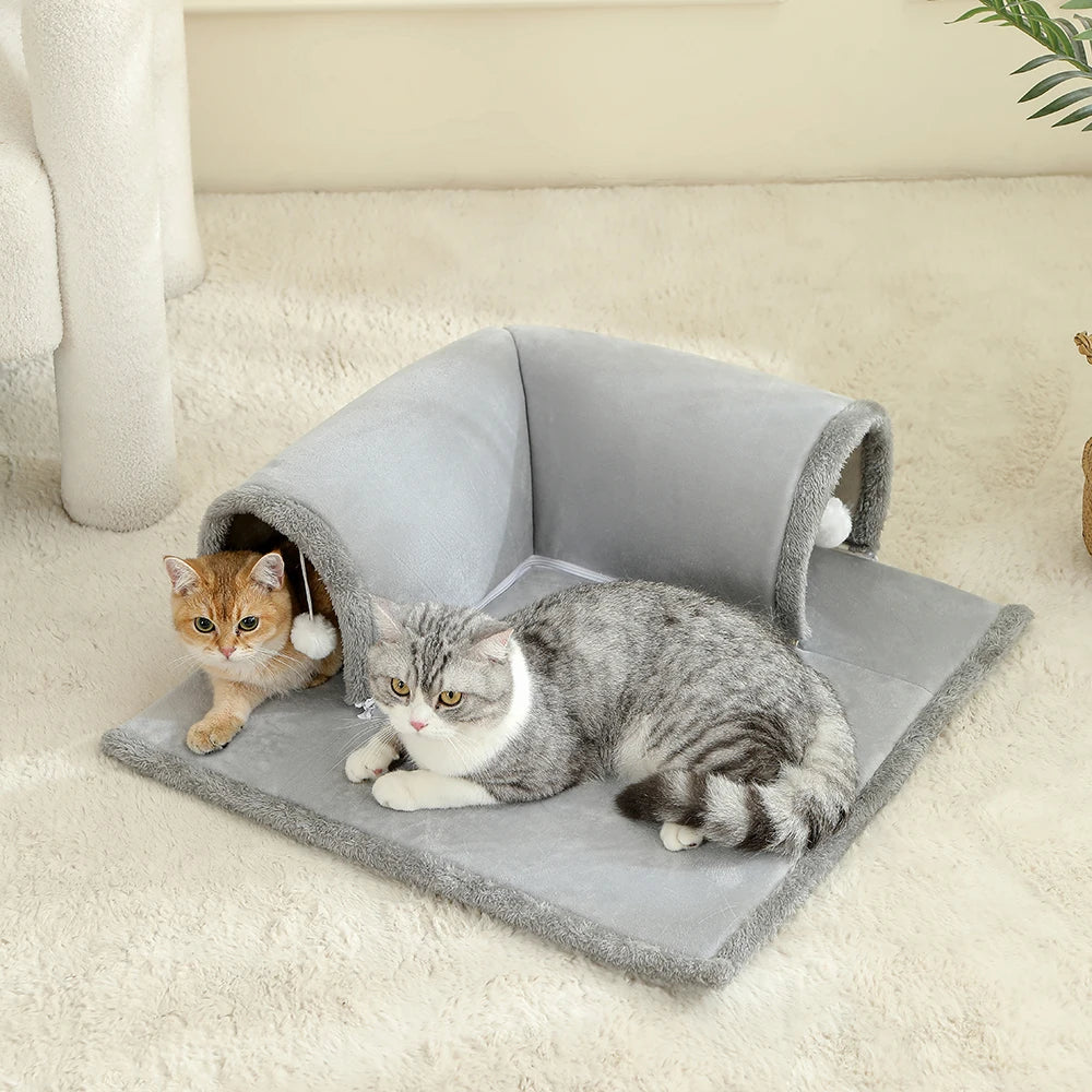 CozyPaws Cat Tunnel Bed with Hanging Balls