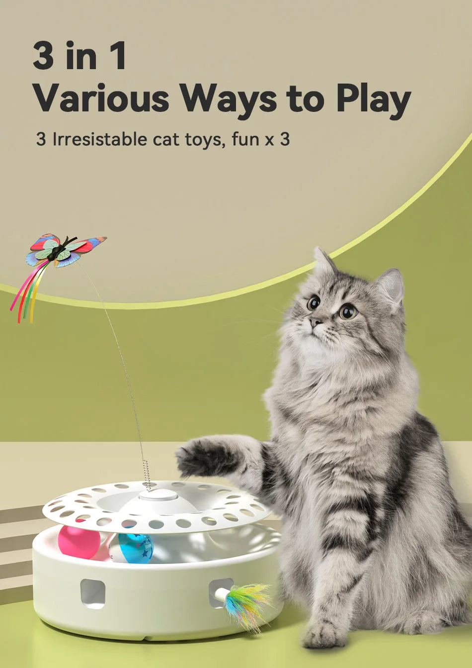 ROJECO 3-in-1 Smart Cat Toy Set with Butterfly, Balls, and Feather