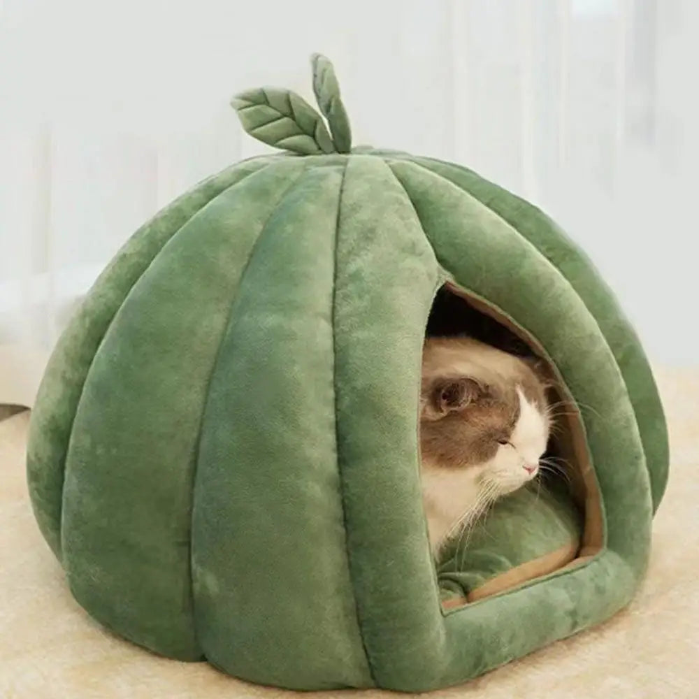 CozyNest Pumpkin Cat Bed for Deep Sleep and Winter Warmth