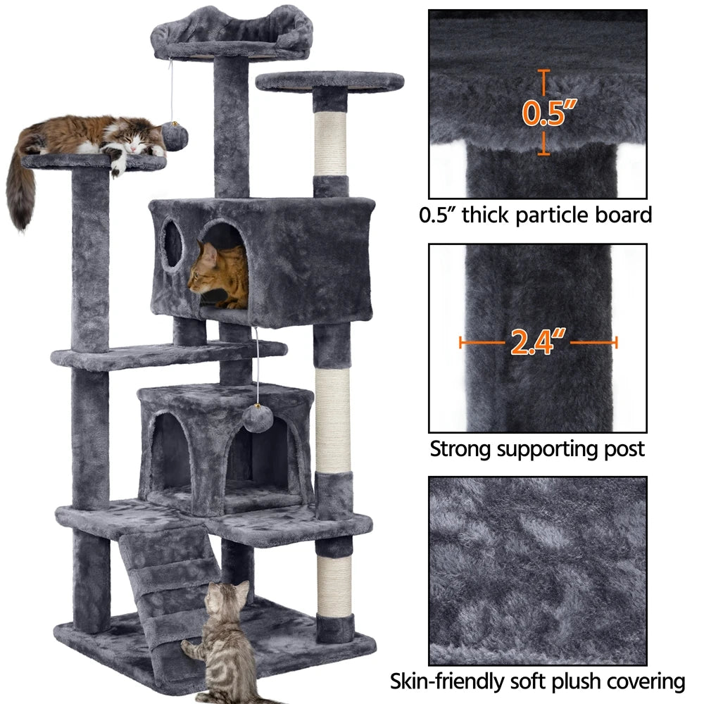 CozyPaws 54" Cat Tree with Condos, Balls & Scratching Posts