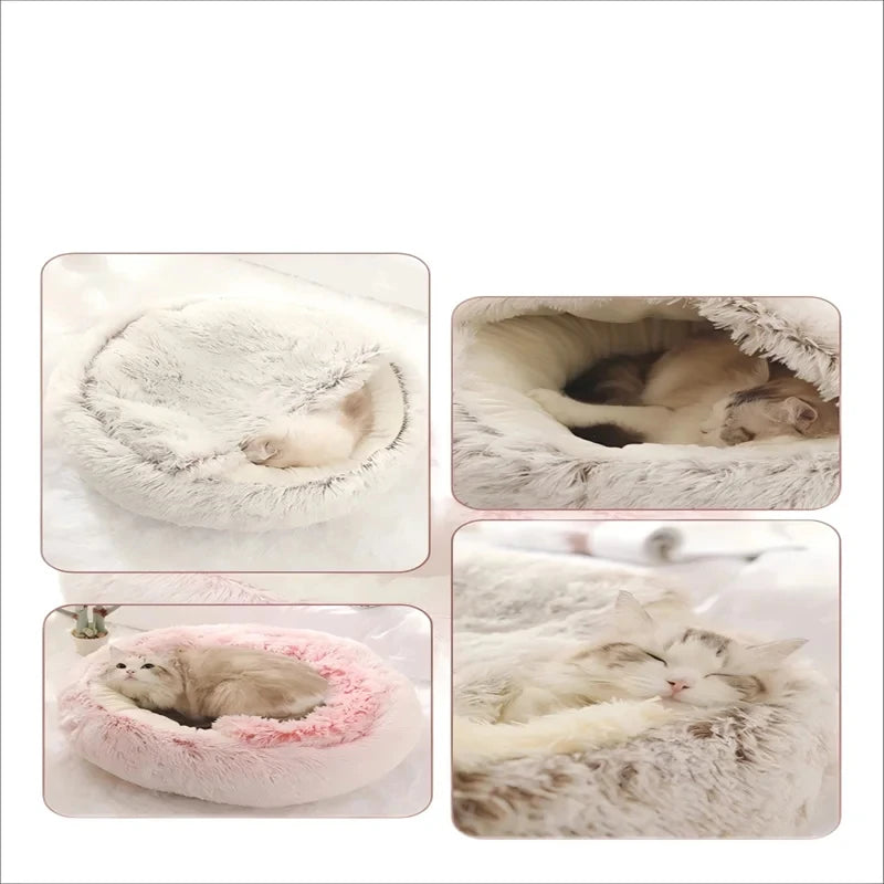 Winter Warm Plush Pet Bed – Semi-Enclosed Cozy House