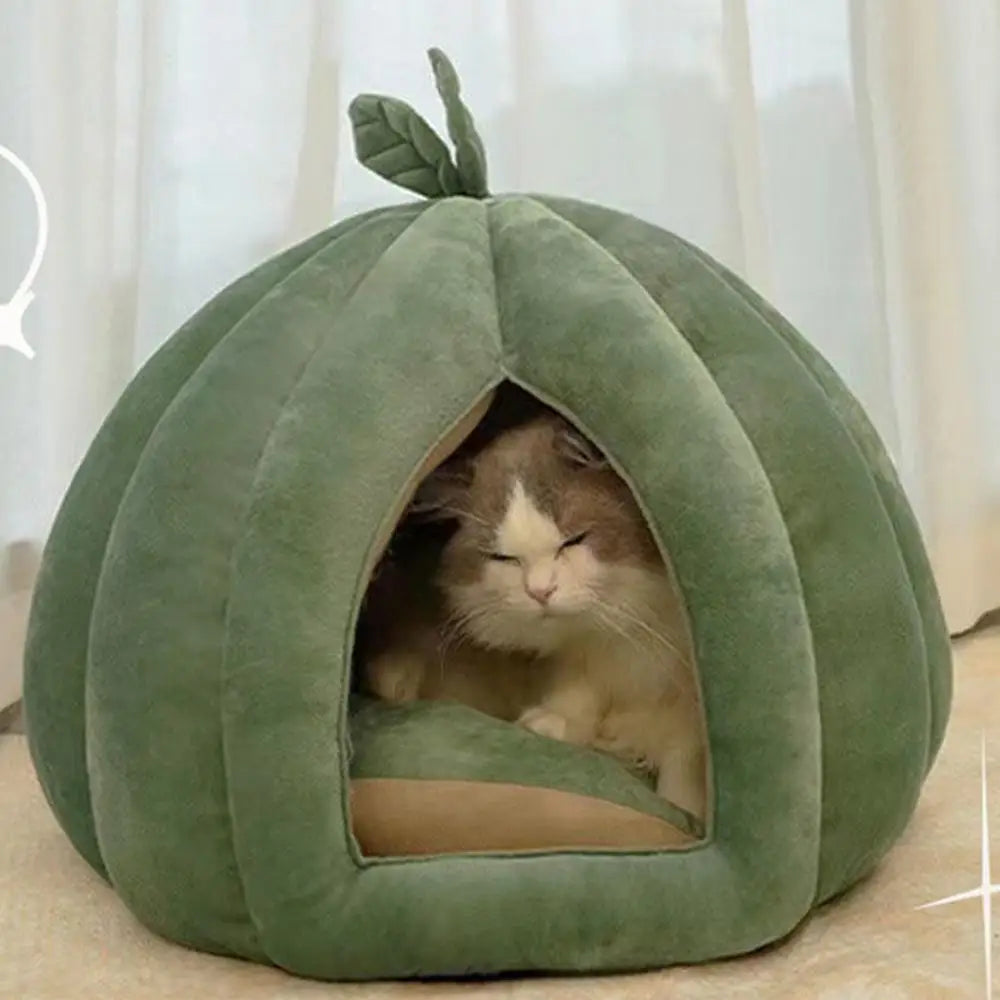 CozyNest Pumpkin Cat Bed for Deep Sleep and Winter Warmth