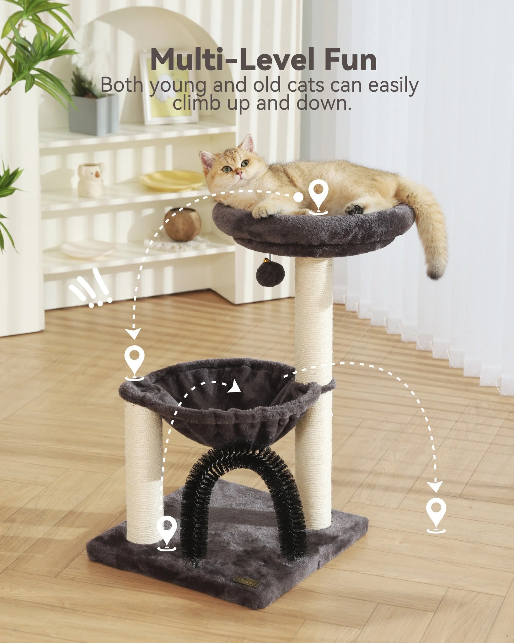 CozyPaws Multi-Level Cat Tower with Scratching Posts and Plush Basket