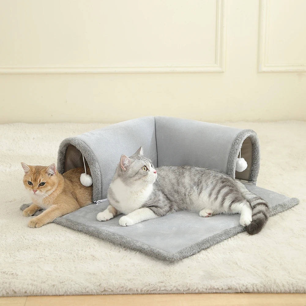 CozyPaws Cat Tunnel Bed with Hanging Balls