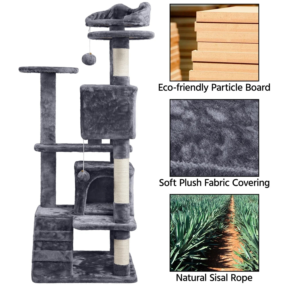 CozyPaws 54" Cat Tree with Condos, Balls & Scratching Posts