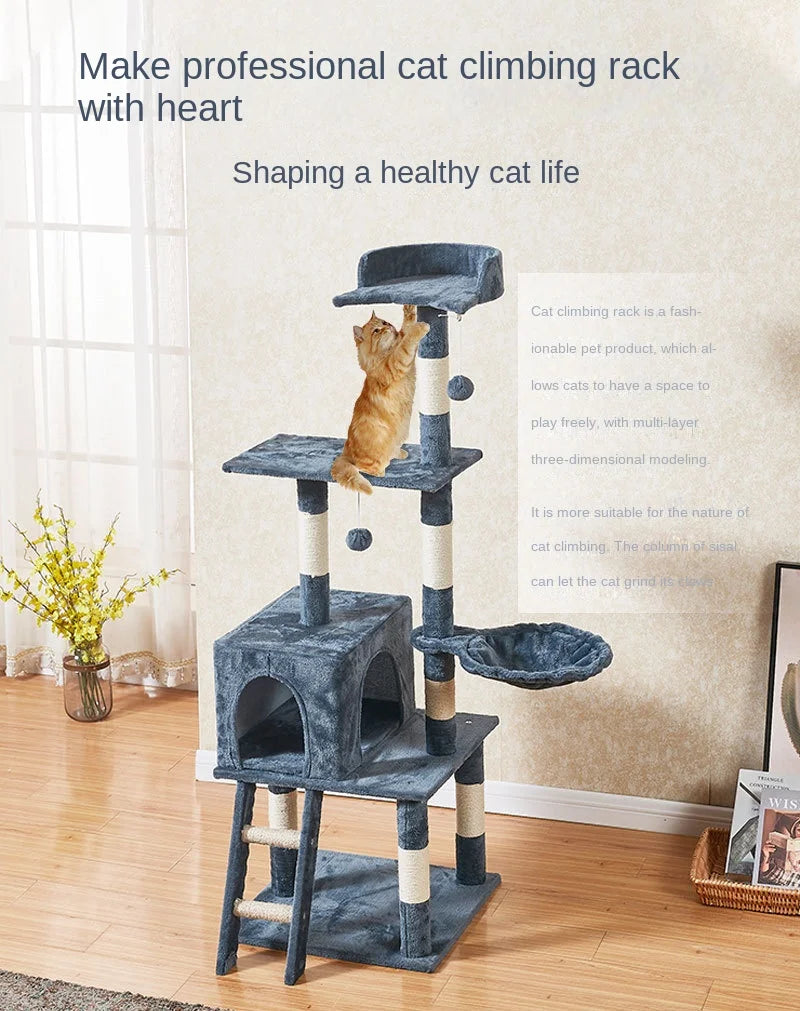 CozyPaws Multi-Layer Cat Tree Tower with Scratching Post and Ladder