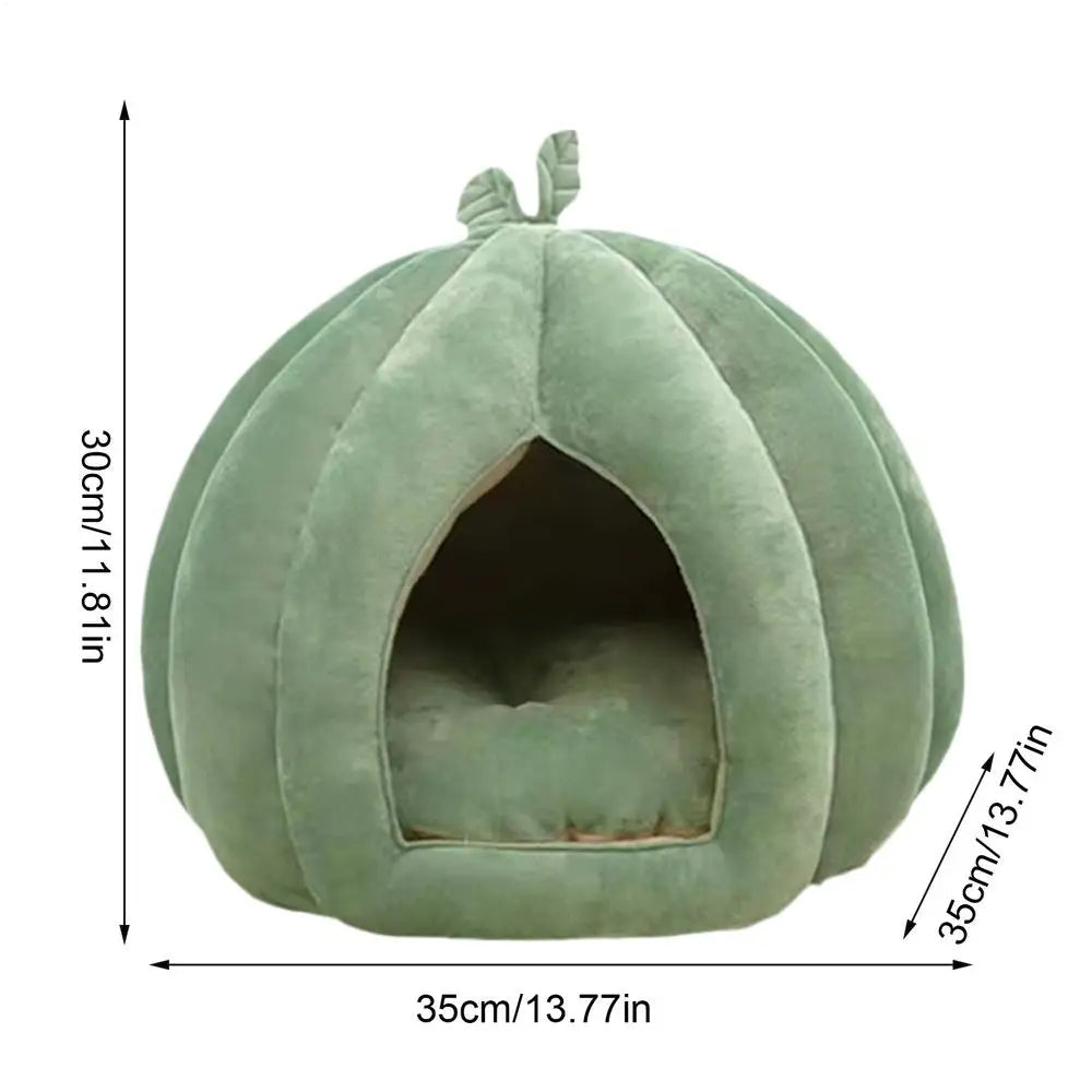 CozyNest Pumpkin Cat Bed for Deep Sleep and Winter Warmth