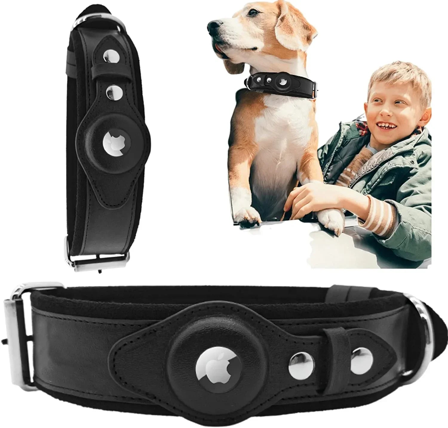 Genuine Leather AirTag Dog Collar – Anti-Loss & Durable