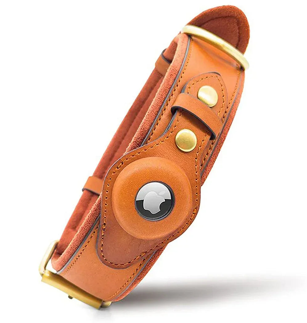 Genuine Leather AirTag Dog Collar – Anti-Loss & Durable