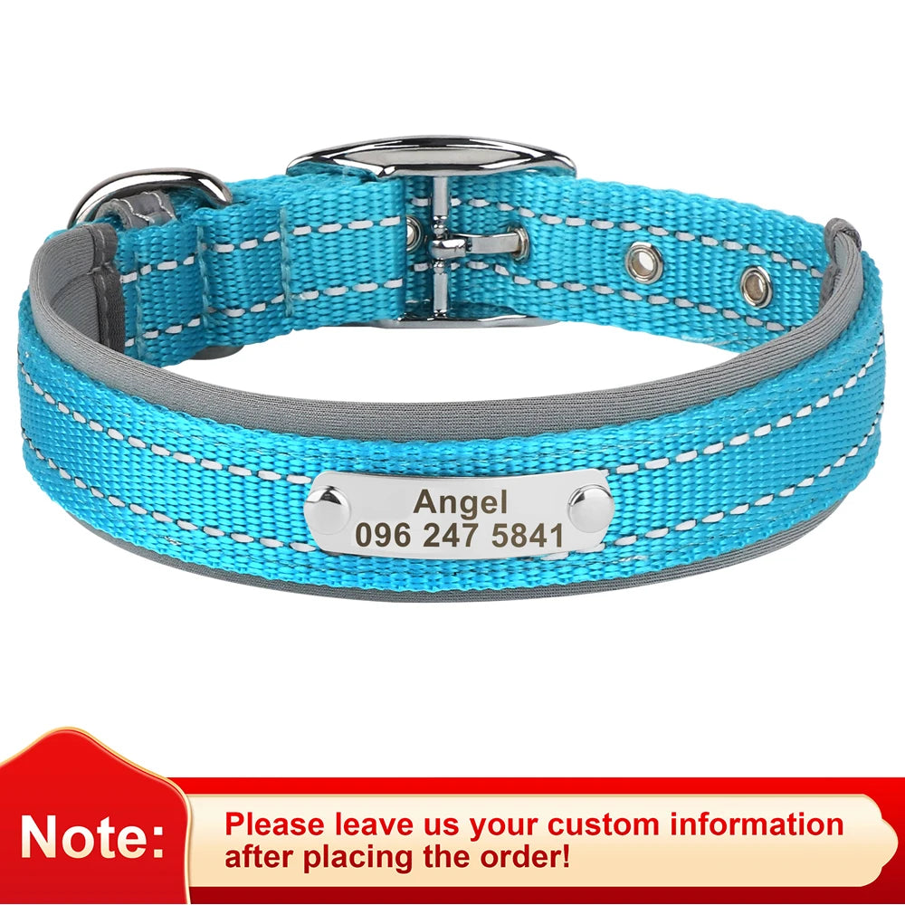Reflective Personalized Dog Collar with ID Tag