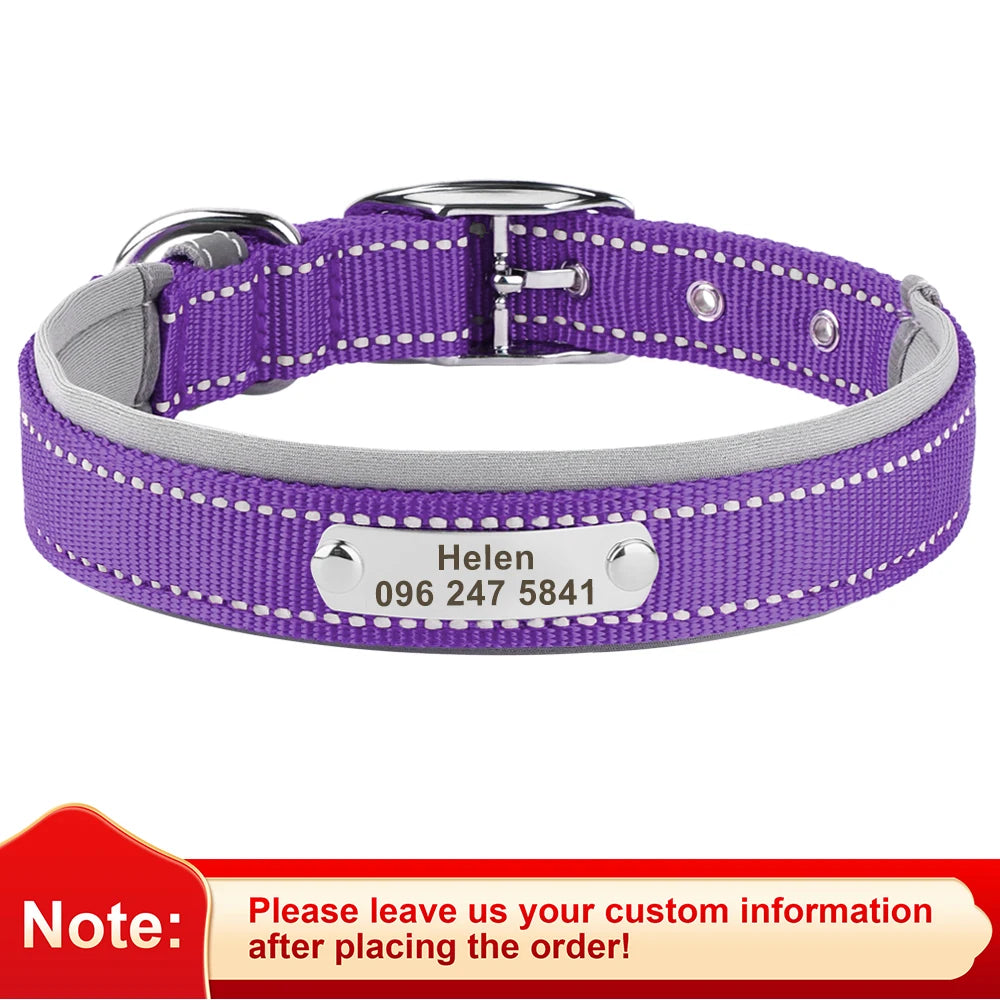 Reflective Personalized Dog Collar with ID Tag