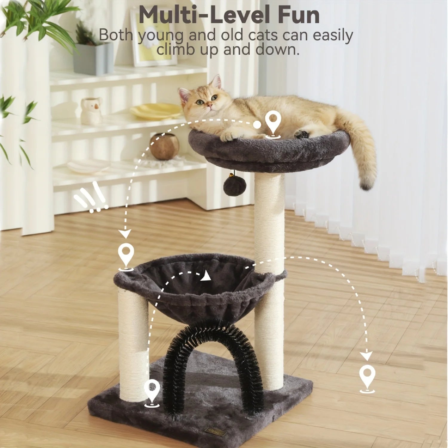CozyPaws Multi-Level Cat Tower with Scratching Posts and Plush Basket