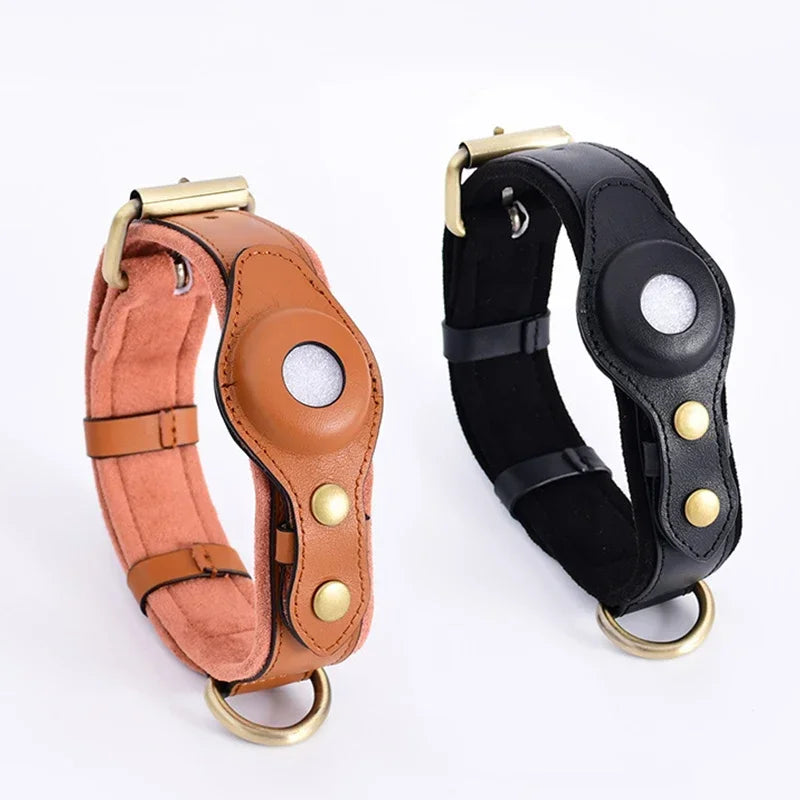 Genuine Leather AirTag Dog Collar – Anti-Loss & Durable