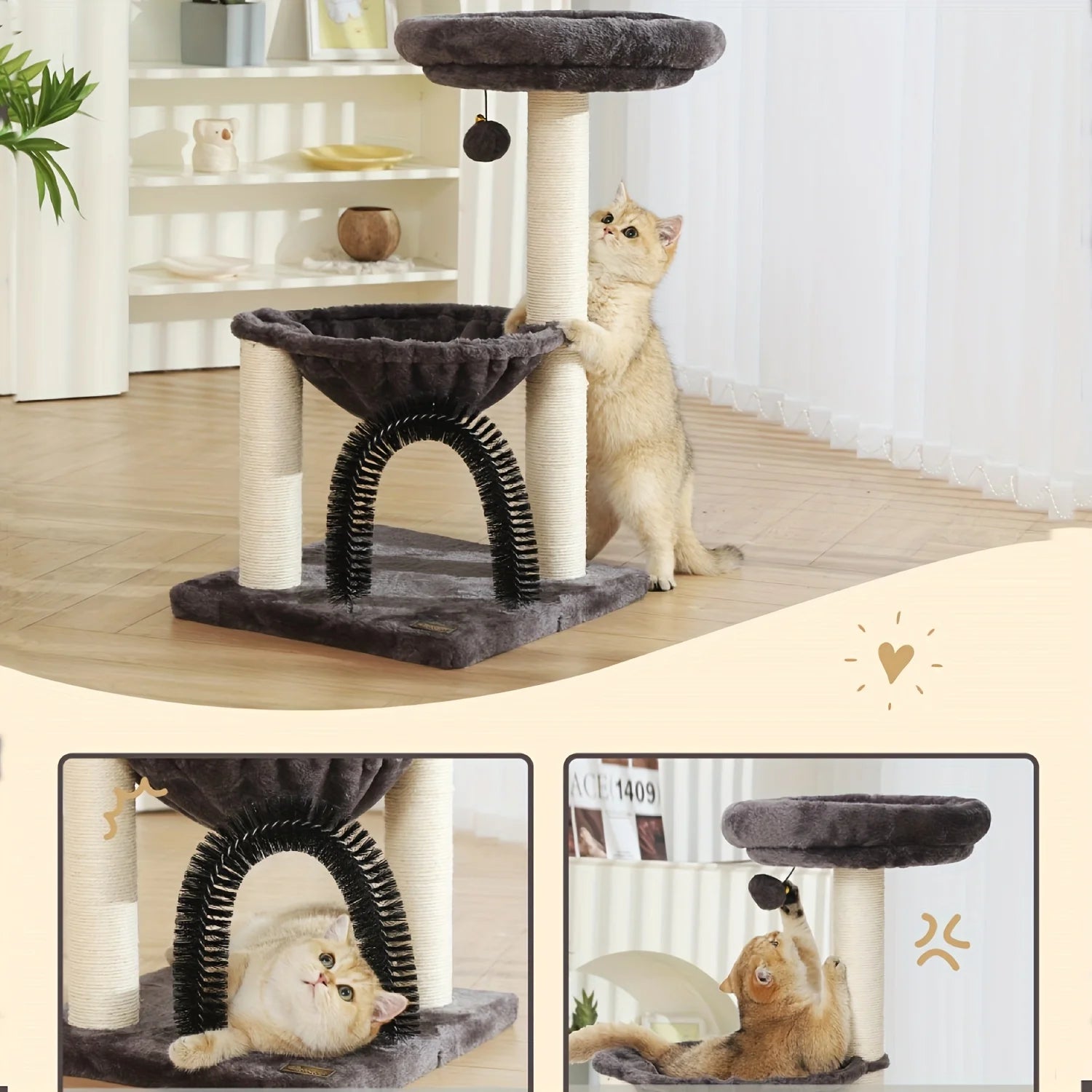 CozyPaws Multi-Level Cat Tower with Scratching Posts and Plush Basket