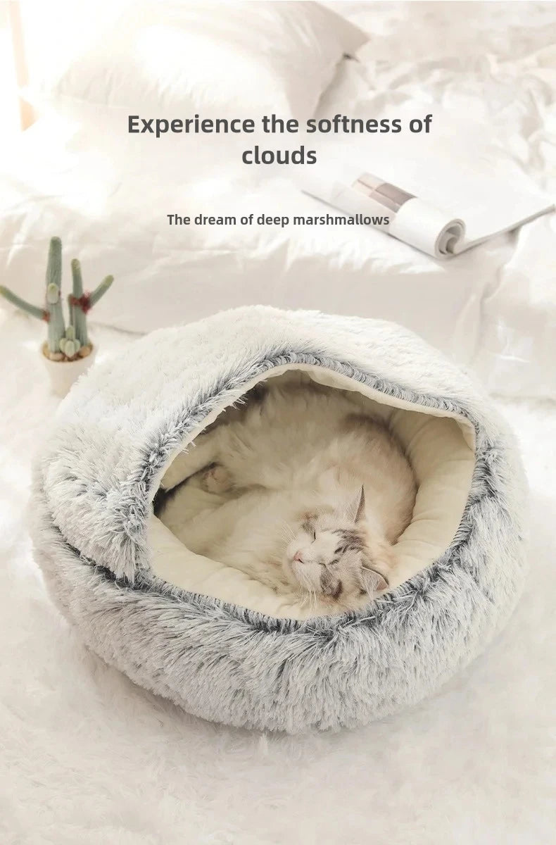 Winter Warm Plush Pet Bed – Semi-Enclosed Cozy House