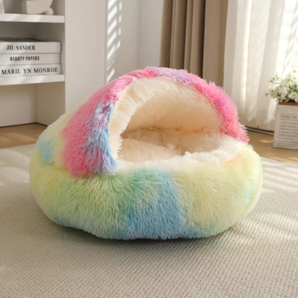 Winter Warm Plush Pet Bed – Semi-Enclosed Cozy House