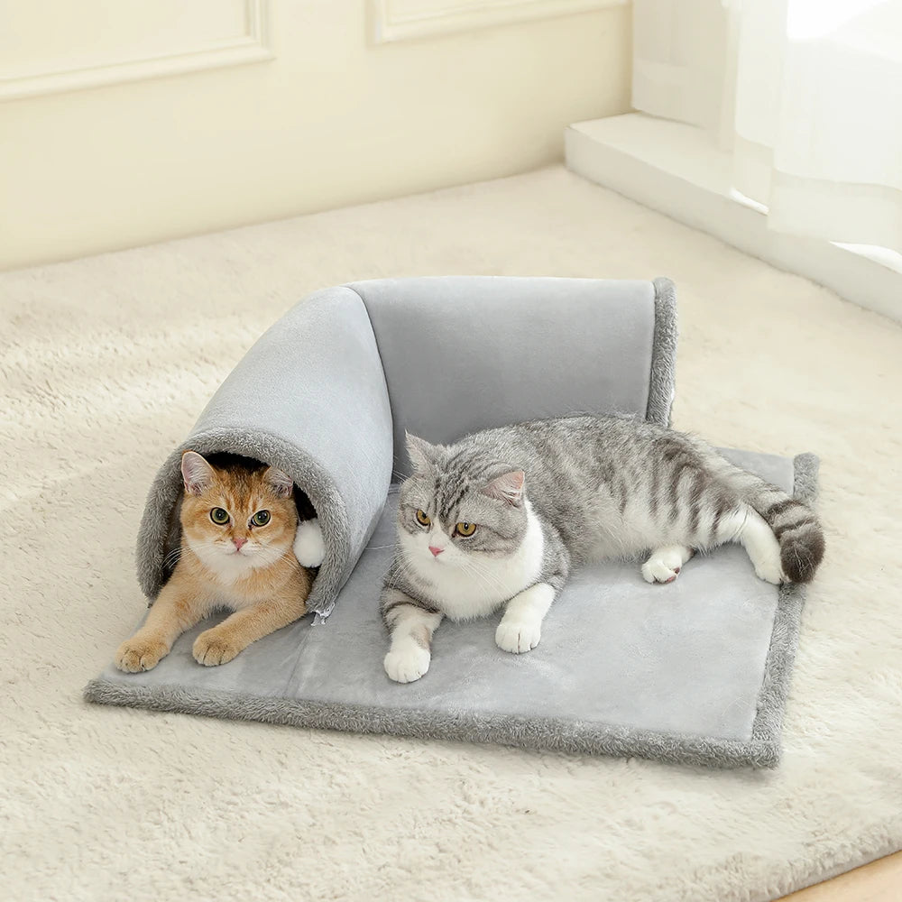CozyPaws Cat Tunnel Bed with Hanging Balls