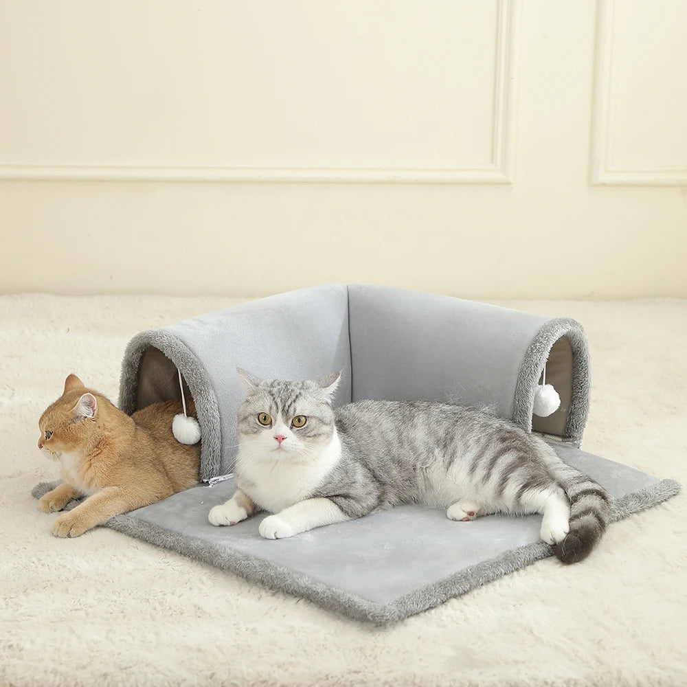 CozyPaws Cat Tunnel Bed with Hanging Balls