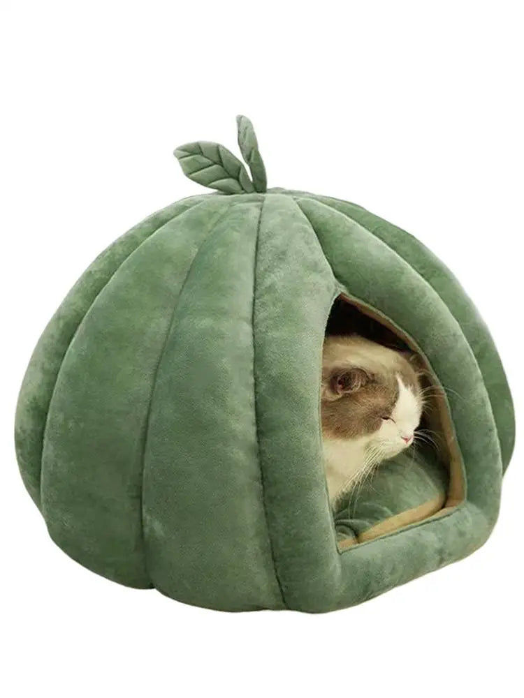CozyNest Pumpkin Cat Bed for Deep Sleep and Winter Warmth