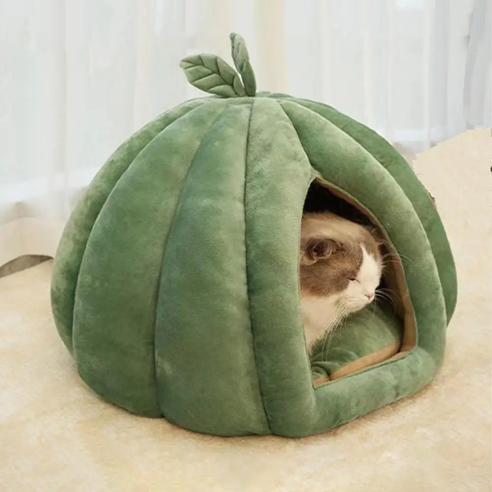 CozyNest Pumpkin Cat Bed for Deep Sleep and Winter Warmth